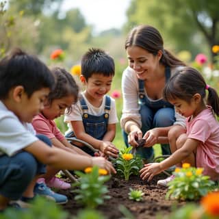 Niños realizando una actividad de educación ambiental en una guardería