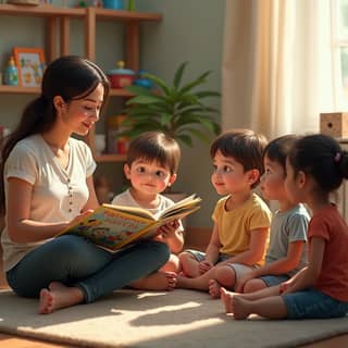 Educadora trabajando con niños en una guardería