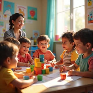 Grupo de niños de diferentes edades jugando juntos en una guardería