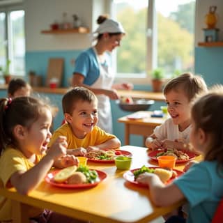 Madre alimentando a su hijo con comida saludable