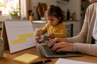 Familia revisando el calendario de adaptación de la guardería en agosto antes de septiembre
