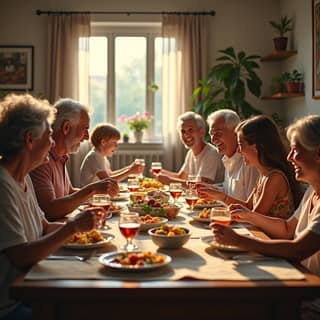 Familia española disfrutando de una comida juntos