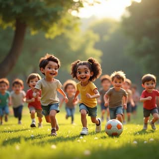 Niños jugando en un parque después de una siesta