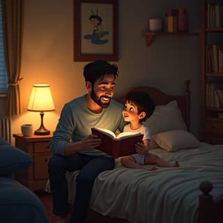 Padre leyendo un cuento a su hijo antes de dormir