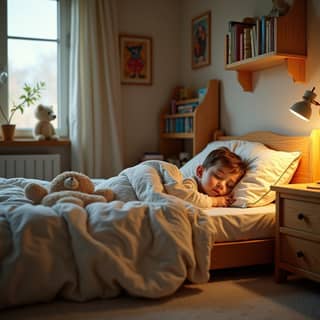 Niño durmiendo en su cama en una habitación infantil española