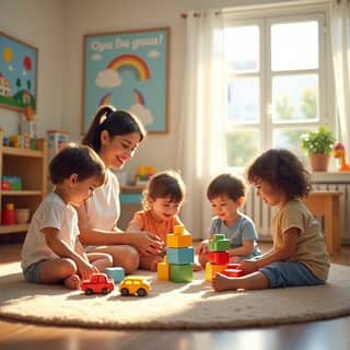 Niños jugando en una guardería española