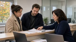 Padres revisan documentación de matrícula en un mostrador municipal del País Vasco