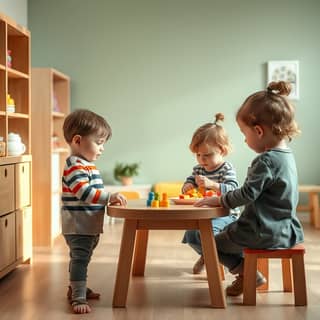 Niños trabajando en equipo en una actividad de la guardería