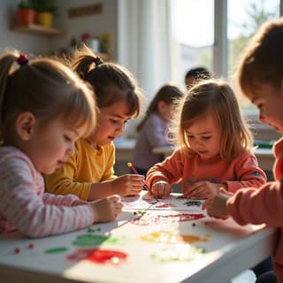 Grupo de niños trabajando juntos en un proyecto en una guardería