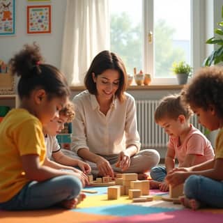Educadora utilizando metodologías activas en una guardería