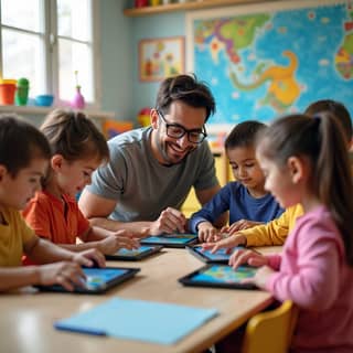 Niños usando tablets en una guardería española