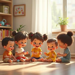 Niños jugando felices en una guardería española