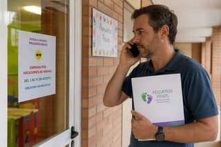 Padre llamando a la guardería ante el aviso de cierre de secretaría en agosto