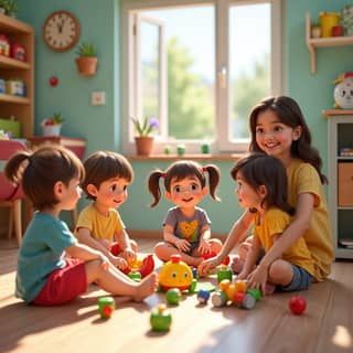 Niños jugando felices en una guardería española