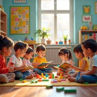 Niños jugando en una guardería española