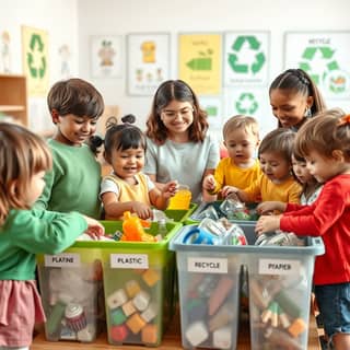 Niños participando en un taller de reciclaje en una guardería