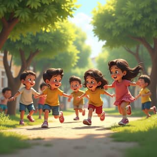 Grupo de niños jugando en un parque después de comer