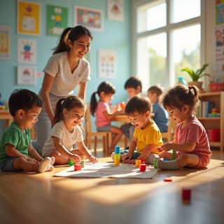 Niños jugando en una guardería española
