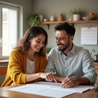 Pareja organizando el calendario familiar