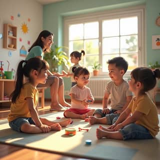 Niños jugando en una guardería moderna
