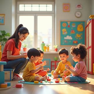 Niños jugando en una guardería moderna en España