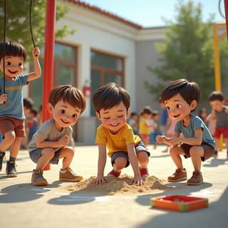 Niños jugando en el patio de una guardería en España