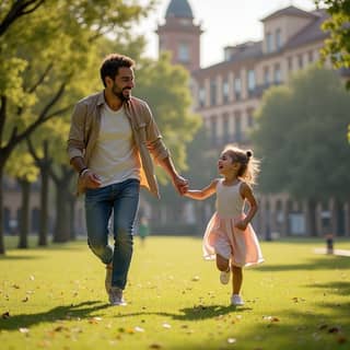 Padre e hija jugando en un parque