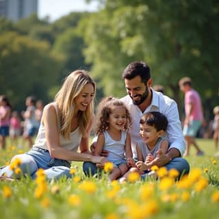 Familia feliz jugando en un parque