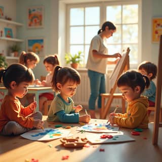 Niños realizando actividades en una guardería