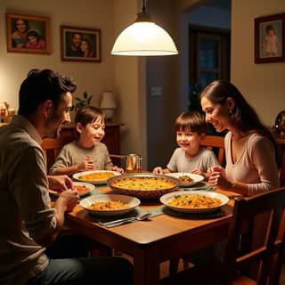 Familia española cenando junta