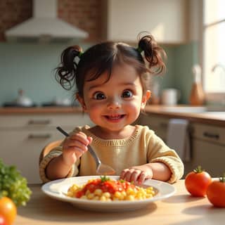Niño comiendo sano en casa