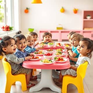 Niños comiendo en una guardería española