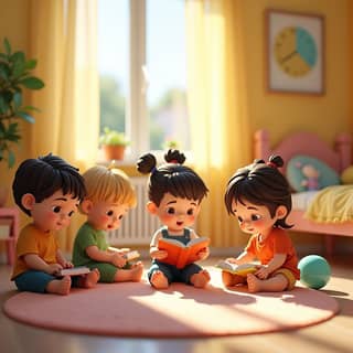 Niños jugando tranquilamente antes de la siesta en una guardería española