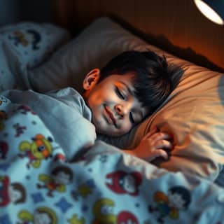 Niño durmiendo plácidamente en su cama