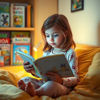 Niña leyendo un cuento antes de dormir