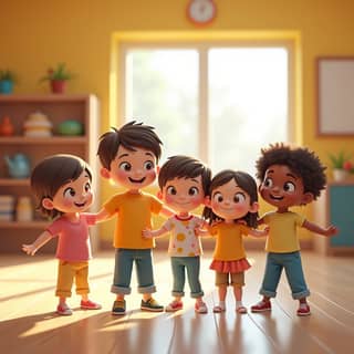 Niños jugando felices en una guardería española
