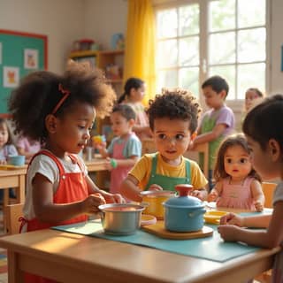 Niños jugando a las casitas en una guardería española