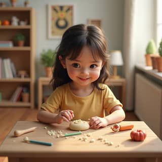 Niña jugando con plastilina en una mesa