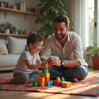 Padre jugando con su hijo en casa