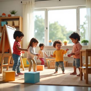Niños jugando libremente en una guardería española