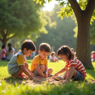 Grupo de niños jugando juntos en un parque español