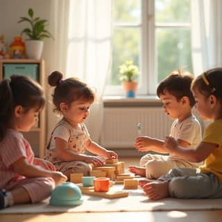 Niños jugando libremente en una guardería española