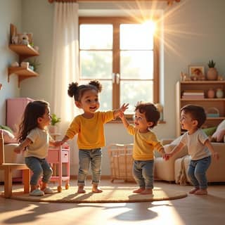 Niños jugando a las casitas en una guardería española