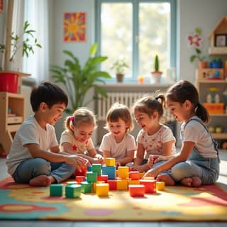Niños jugando felices en una guardería española
