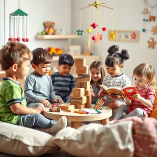 Grupo de niños jugando juntos en una guardería