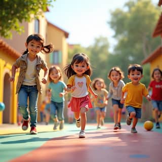 Niños jugando al aire libre en una guardería española