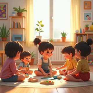 Niños jugando en una guardería con metodología Montessori