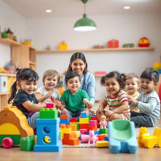 Niños jugando felices en una guardería española