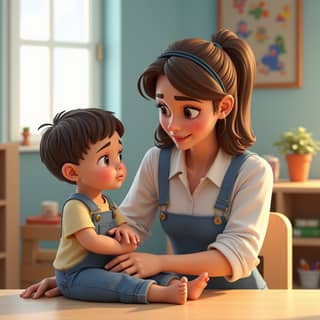 Profesional de guardería atendiendo a un niño