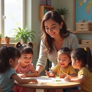 Educadora trabajando con niños en una guardería